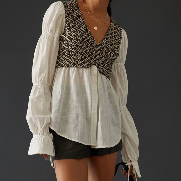 Anthropology Jacquard Vest and Blouse VNeck Size Small - Picture 8 of 12